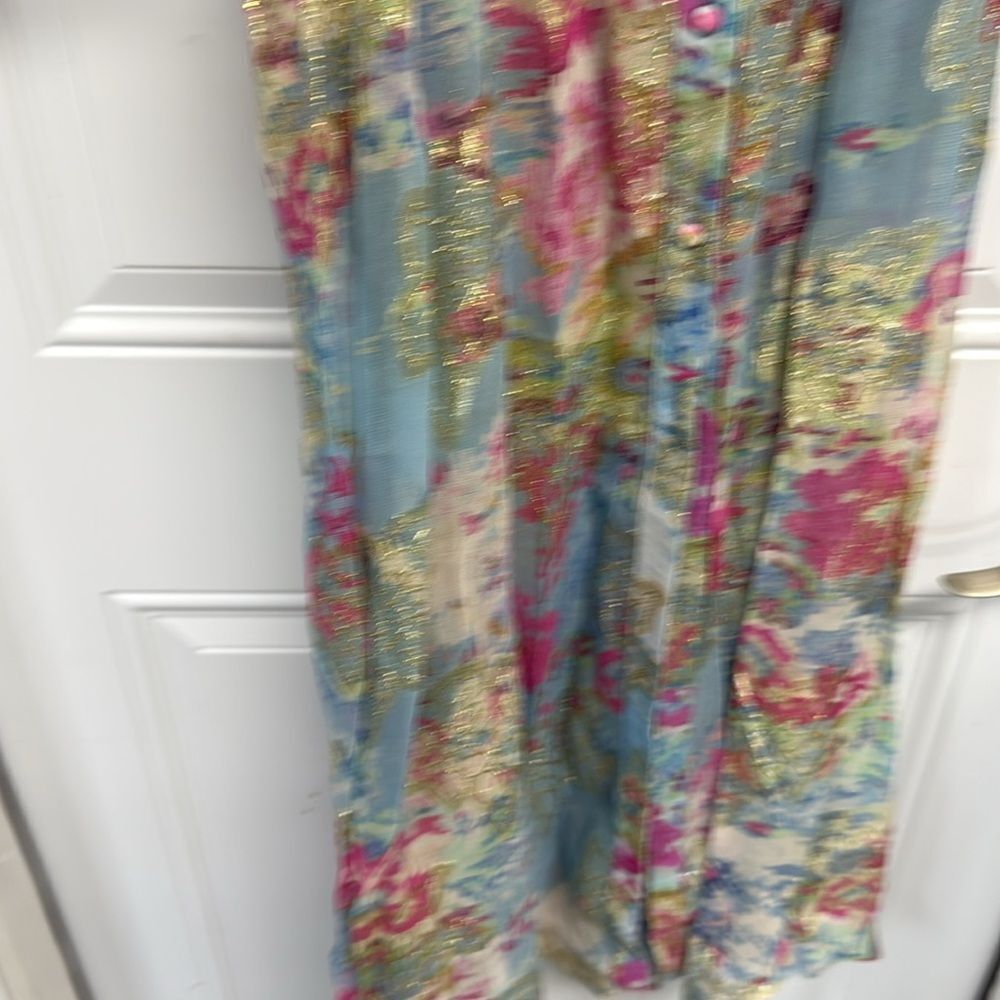 HEMANT & NANDITA Pastel Floral Maxi Dress BRAND NEW - Sheer Button Down - Small - Picture 4 of 5